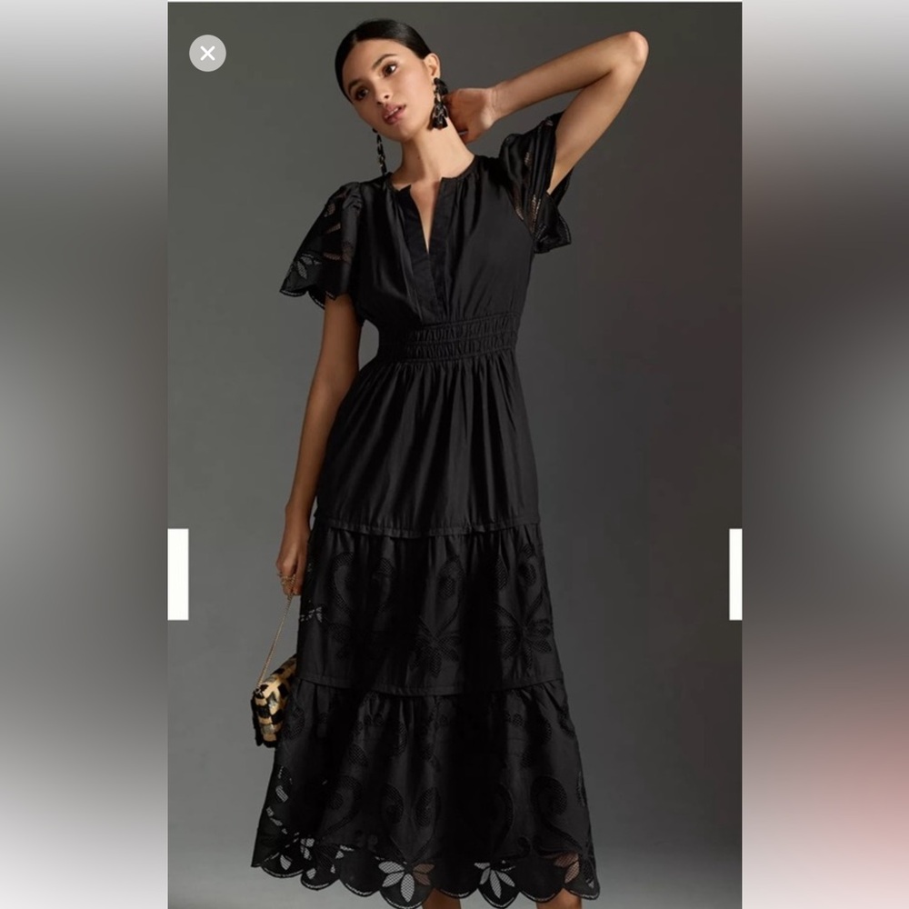 Anthropologie Somerset black dress with laser cutout details